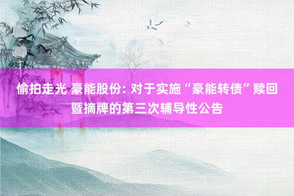 偷拍走光 豪能股份: 对于实施“豪能转债”赎回暨摘牌的第三次辅导性公告