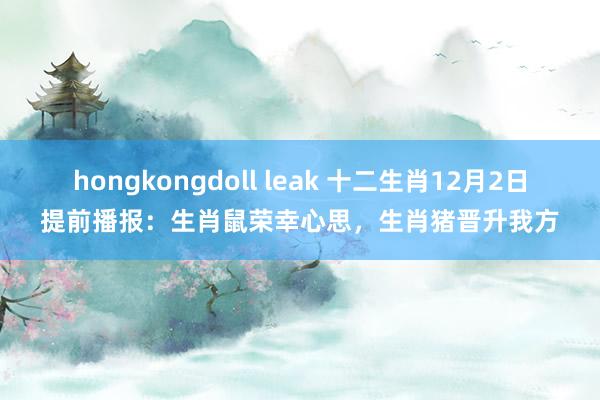 hongkongdoll leak 十二生肖12月2日提前播报：生肖鼠荣幸心思，生肖猪晋升我方