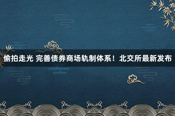 偷拍走光 完善债券商场轨制体系！北交所最新发布