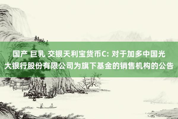 国产 巨乳 交银天利宝货币C: 对于加多中国光大银行股份有限公司为旗下基金的销售机构的公告