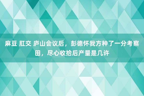 麻豆 肛交 庐山会议后，彭德怀我方种了一分考察田，尽心收拾后产量是几许