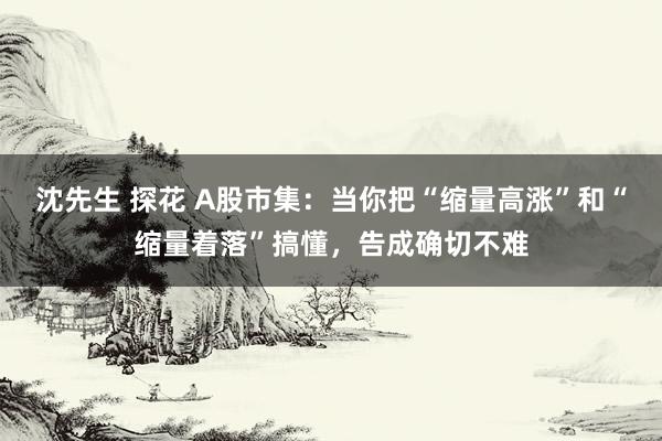 沈先生 探花 A股市集：当你把“缩量高涨”和“缩量着落”搞懂，告成确切不难