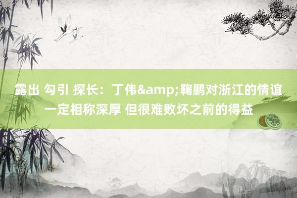 露出 勾引 探长：丁伟&鞠鹏对浙江的情谊一定相称深厚 但很难败坏之前的得益