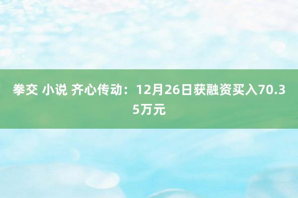 拳交 小说 齐心传动：12月26日获融资买入70.35万元